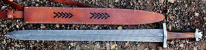 Custom Handmade Damascus Steel Sword With Leather Sheath A-146 - Arham Cutlery