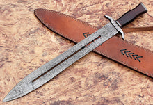 Cargar imagen en el visor de la galería, Custom Handmade Damascus Steel Sword With Leather Sheath A-149 - Arham Cutlery
