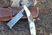 Load image into Gallery viewer, Custom Handmade Damascus Steel Razor With leather Sheath A-154 - Arham Cutlery
