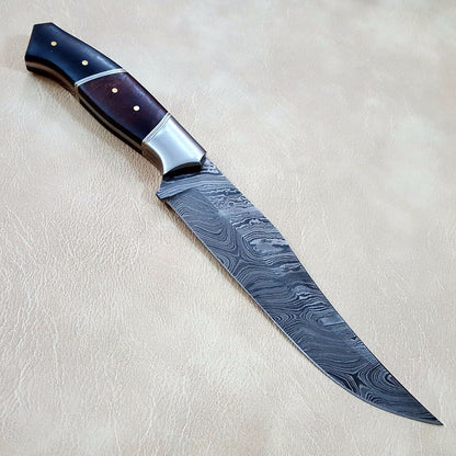 Custom Made Damascus Steel Kitchen / Chef Knife With Leather Sheath A-159 - Arham Cutlery