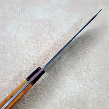 Custom Made Damascus Steel Kitchen / Chef Knife With Leather Sheath A-158 - Arham Cutlery