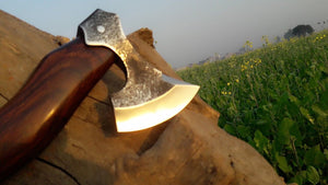 Custom Handmade Damascus Steel Axe With Leather Sheath A-98 - Arham Cutlery