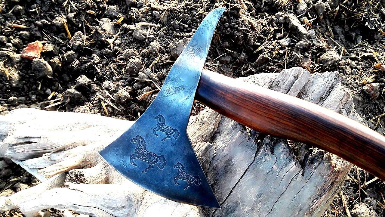 Custom Handmade Damascus Steel Axe With Leather Sheath A-99 - Arham Cutlery