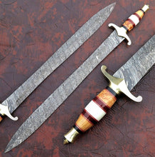 Cargar imagen en el visor de la galería, Custom Handmade Damascus Steel Sword With Leather Sheath A-150 - Arham Cutlery
