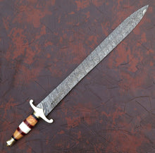 Cargar imagen en el visor de la galería, Custom Handmade Damascus Steel Sword With Leather Sheath A-150 - Arham Cutlery
