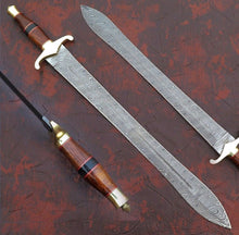 Lade das Bild in den Galerie-Viewer, Custom Handmade Damascus Steel Sword With Leather Sheath A-147 - Arham Cutlery
