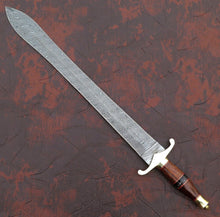 Lade das Bild in den Galerie-Viewer, Custom Handmade Damascus Steel Sword With Leather Sheath A-147 - Arham Cutlery
