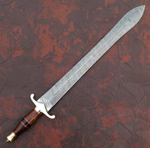 Lade das Bild in den Galerie-Viewer, Custom Handmade Damascus Steel Sword With Leather Sheath A-147 - Arham Cutlery
