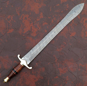 Custom Handmade Damascus Steel Sword With Leather Sheath A-147 - Arham Cutlery