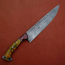 Load image into Gallery viewer, Custom Made Damascus Steel Hunting Bowie Knife With Leather Sheath A-112 - Arham Cutlery
