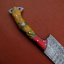 Load image into Gallery viewer, Custom Made Damascus Steel Hunting Bowie Knife With Leather Sheath A-112 - Arham Cutlery
