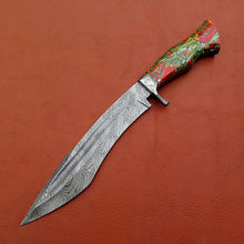 Load image into Gallery viewer, Custom Made Damascus Steel Hunting Bowie Knife With Leather Sheath A-113 - Arham Cutlery
