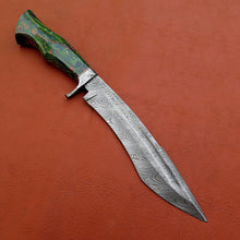 Load image into Gallery viewer, Custom Made Damascus Steel Hunting Bowie Knife With Leather Sheath A-113 - Arham Cutlery
