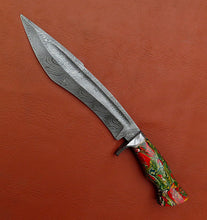 Load image into Gallery viewer, Custom Made Damascus Steel Hunting Bowie Knife With Leather Sheath A-113 - Arham Cutlery
