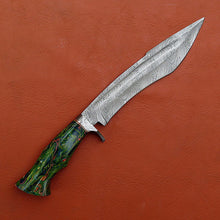 Load image into Gallery viewer, Custom Made Damascus Steel Hunting Bowie Knife With Leather Sheath A-113 - Arham Cutlery
