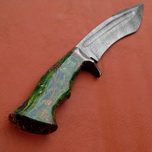 Load image into Gallery viewer, Custom Made Damascus Steel Hunting Bowie Knife With Leather Sheath A-113 - Arham Cutlery
