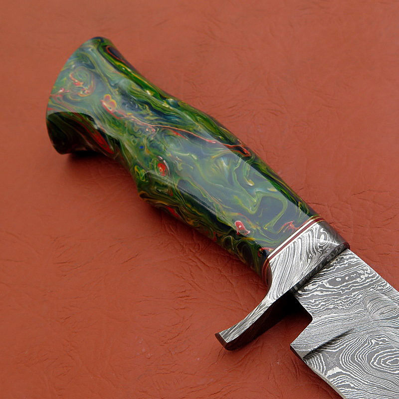 Custom Made Damascus Steel Hunting Bowie Knife With Leather Sheath A-113 - Arham Cutlery