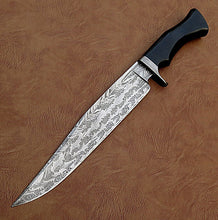 Load image into Gallery viewer, Custom Made Damascus Steel Hunting Bowie Knife With Leather Sheath A-114 - Arham Cutlery
