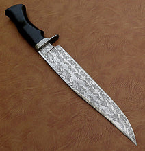 Load image into Gallery viewer, Custom Made Damascus Steel Hunting Bowie Knife With Leather Sheath A-114 - Arham Cutlery
