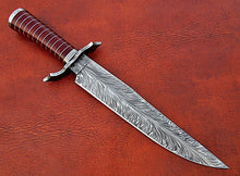 Load image into Gallery viewer, Custom Made Damascus Steel Hunting Bowie Knife With Leather Sheath A-115 - Arham Cutlery
