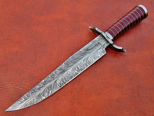 Load image into Gallery viewer, Custom Made Damascus Steel Hunting Bowie Knife With Leather Sheath A-115 - Arham Cutlery
