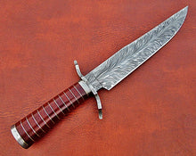 Load image into Gallery viewer, Custom Made Damascus Steel Hunting Bowie Knife With Leather Sheath A-115 - Arham Cutlery
