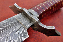 Load image into Gallery viewer, Custom Made Damascus Steel Hunting Bowie Knife With Leather Sheath A-115 - Arham Cutlery
