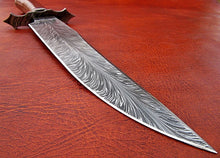 Load image into Gallery viewer, Custom Made Damascus Steel Hunting Bowie Knife With Leather Sheath A-115 - Arham Cutlery
