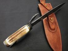 Load image into Gallery viewer, Custom Made Damascus Steel Hunting Bowie Knife With Leather Sheath A-116 - Arham Cutlery
