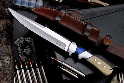Custom Made D2 Steel Hunting Bowie Knife With Leather Sheath A-118 - Arham Cutlery