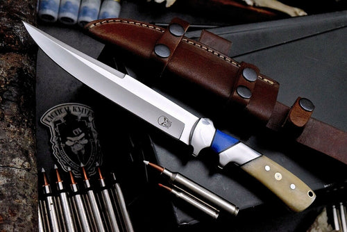 Custom Made D2 Steel Hunting Bowie Knife With Leather Sheath A-118 - Arham Cutlery