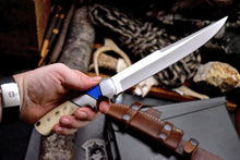 Cargar imagen en el visor de la galería, Custom Made D2 Steel Hunting Bowie Knife With Leather Sheath A-118 - Arham Cutlery
