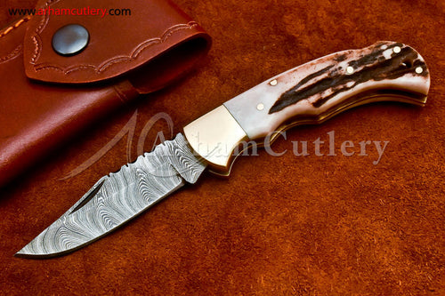 Custom Handmade Damascus Steel Blade, Back Lock, Folding Knife by Arham Cutlery | A-19 - Arham Cutlery