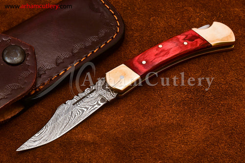 Custom Handmade Damascus Steel Blade, Back Lock, Folding Knife by Arham Cutlery | A-51 - Arham Cutlery