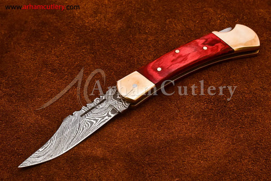 Custom Handmade Damascus Steel Blade, Back Lock, Folding Knife by Arham Cutlery | A-51 - Arham Cutlery