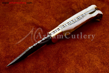 Custom Handmade Damascus Steel Blade, Back Lock, Folding Knife by Arham Cutlery | A-19 - Arham Cutlery