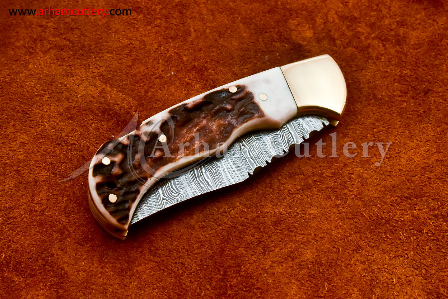 Custom Handmade Damascus Steel Blade, Back Lock, Folding Knife by Arham Cutlery | A-19 - Arham Cutlery