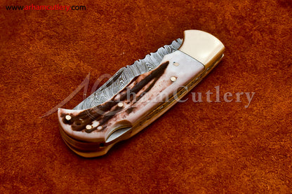 Custom Handmade Damascus Steel Blade, Back Lock, Folding Knife by Arham Cutlery | A-19 - Arham Cutlery