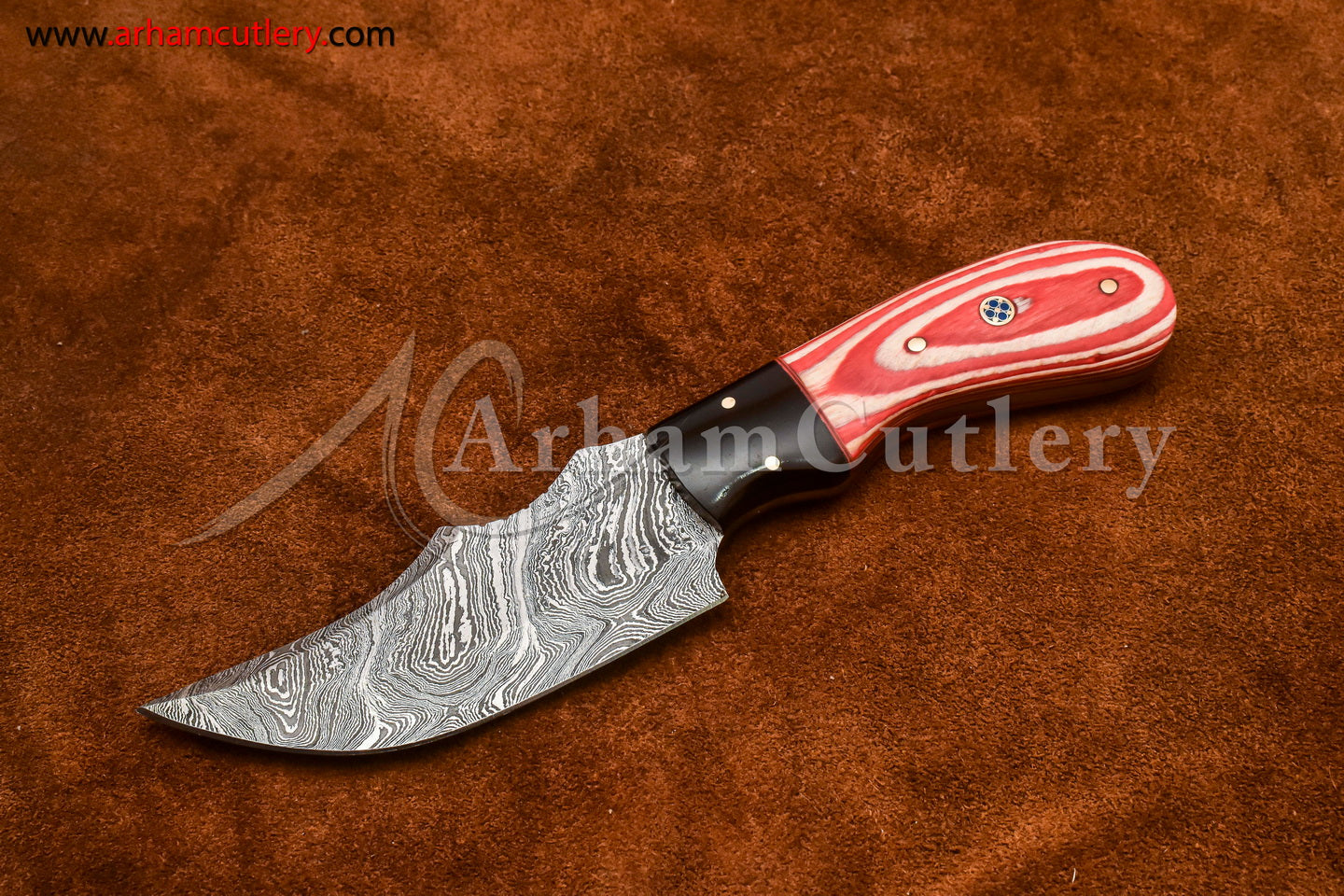 Custom Handmade Damascus Steel Fixed Blade Hunting Skinning Knife With Leather Sheath by Arham Cutlery | A-85 - Arham Cutlery