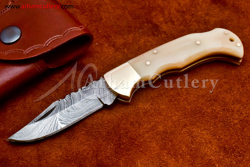 Custom Handmade Damascus Steel Blade, Back Lock, Folding Knife by Arham Cutlery | A-24 - Arham Cutlery