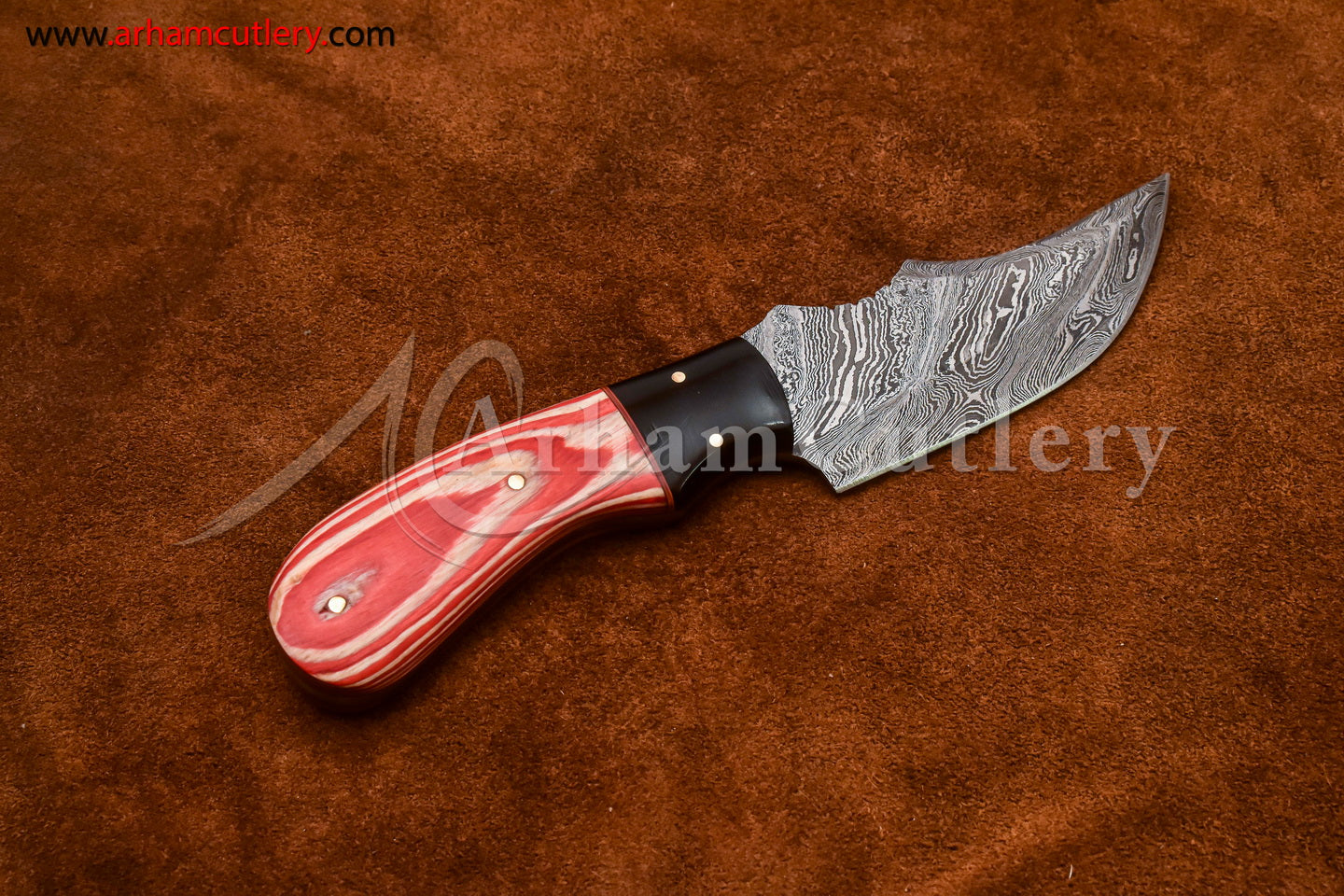 Custom Handmade Damascus Steel Fixed Blade Hunting Skinning Knife With Leather Sheath by Arham Cutlery | A-85 - Arham Cutlery