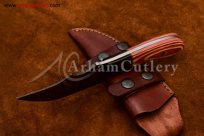 Custom Handmade Damascus Steel Fixed Blade Hunting Skinning Knife With Leather Sheath by Arham Cutlery | A-85 - Arham Cutlery