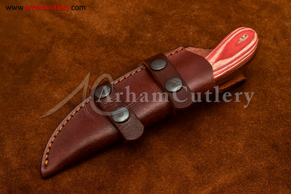 Custom Handmade Damascus Steel Fixed Blade Hunting Skinning Knife With Leather Sheath by Arham Cutlery | A-85 - Arham Cutlery