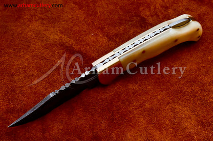 Custom Handmade Damascus Steel Blade, Back Lock, Folding Knife by Arham Cutlery | A-24 - Arham Cutlery