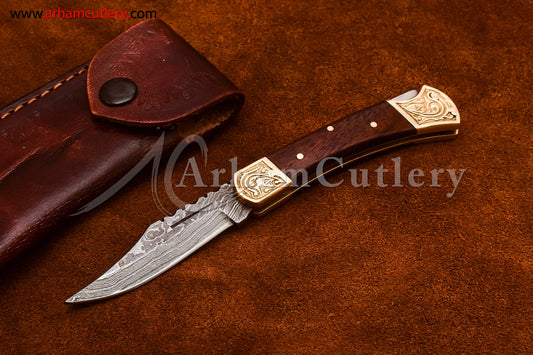Custom Handmade Damascus Steel Blade, Back Lock, Folding Knife by Arham Cutlery | A-56 - Arham Cutlery