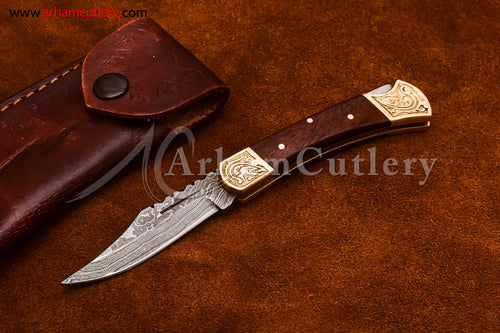 Custom Handmade Damascus Steel Blade, Back Lock, Folding Knife by Arham Cutlery | A-56 - Arham Cutlery