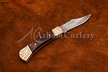 Cargar imagen en el visor de la galería, Custom Handmade Damascus Steel Blade, Back Lock, Folding Knife by Arham Cutlery | A-56 - Arham Cutlery
