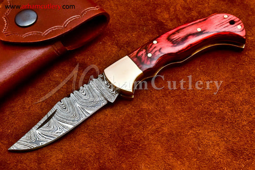 Custom Handmade Damascus Steel Blade, Back Lock, Folding Knife by Arham Cutlery | A-09 - Arham Cutlery