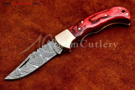 Custom Handmade Damascus Steel Blade, Back Lock, Folding Knife by Arham Cutlery | A-09 - Arham Cutlery