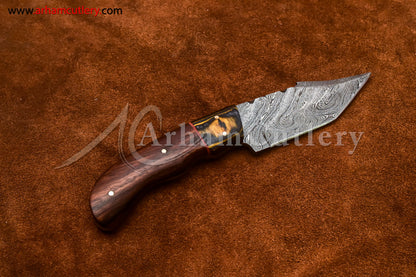 Custom Handmade Damascus Steel Fixed Blade Hunting Skinning Knife With Leather Sheath by Arham Cutlery | A-83 - Arham Cutlery